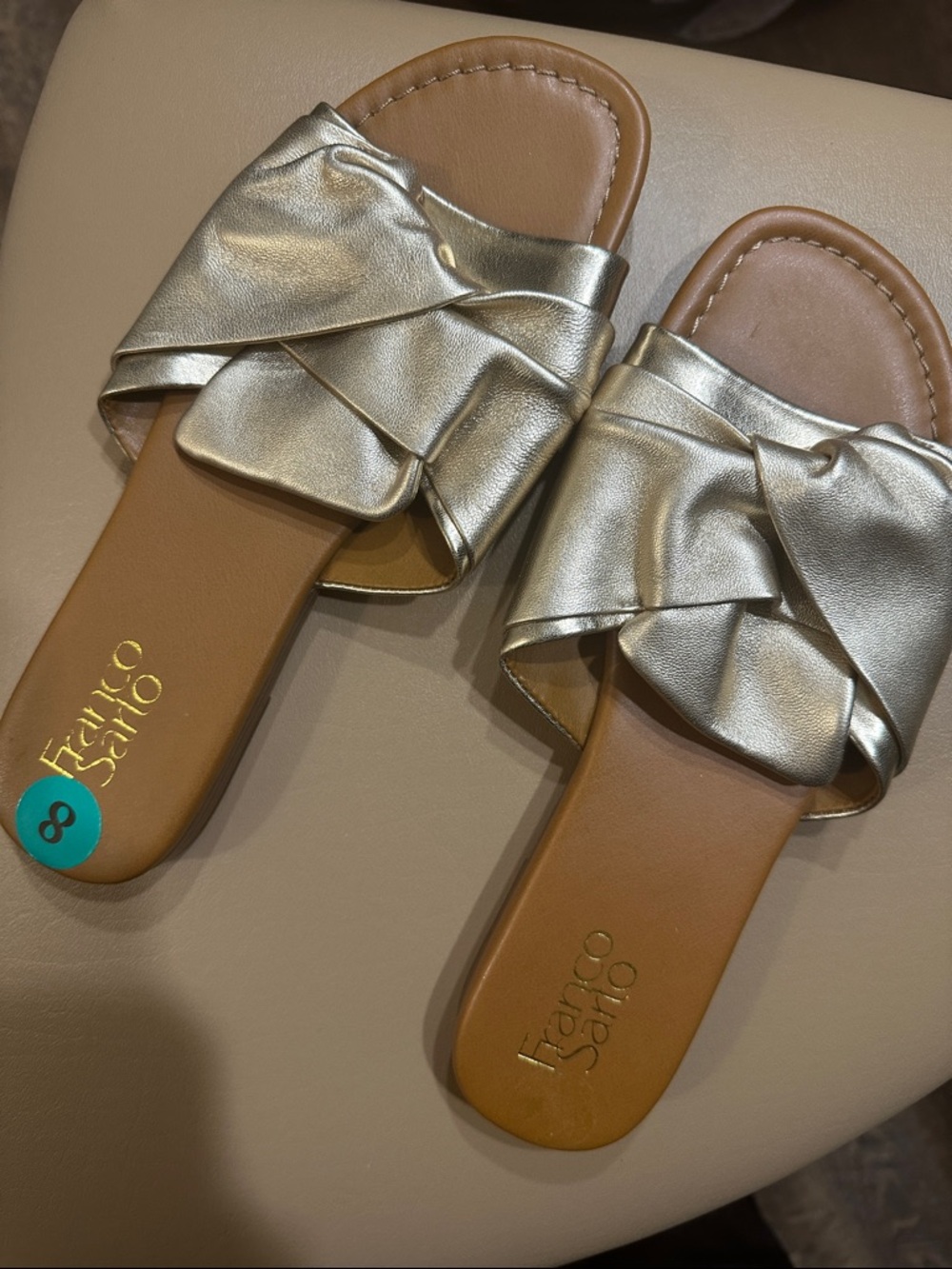 Franco Sarto Metallic Gold Slide Sandals - Women- Size 8